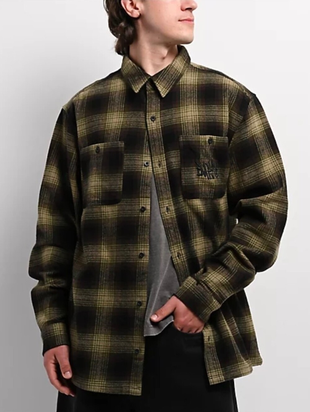 EMPYRE Browser Black & Green Plaid Flannel Shirt